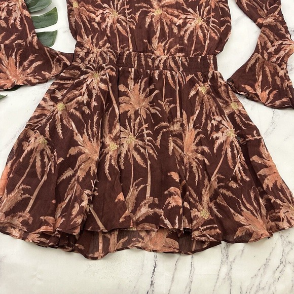 Scotch & Soda Womens Fading Roads Mini Dress Size M New Brown Palms Flutter - Picture 5 of 13